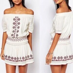 Tularosa Off-Shoulder White and Purple Mini Dress